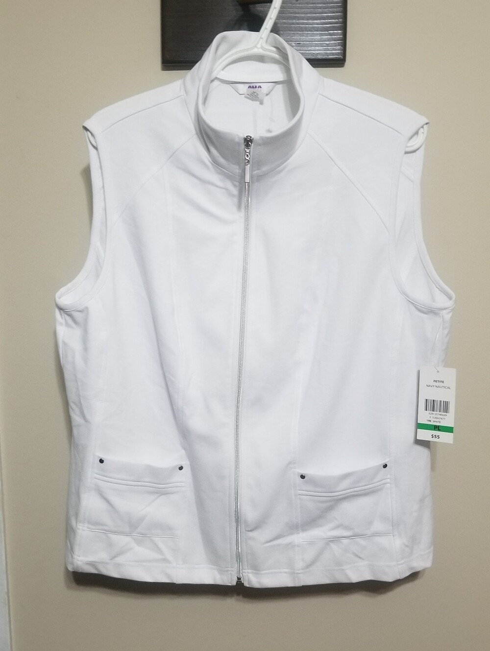 Alia Vest White Sleeveless Zip Large Petite Nwtag